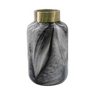 Glass 11", Covered Jar, Black/Gold - ReeceFurniture.com