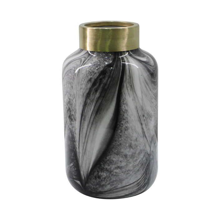 Glass 11", Covered Jar, Black/Gold