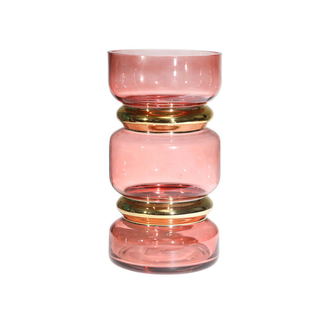 Glass 12" Edged W/ Gold Belt,Pink - ReeceFurniture.com