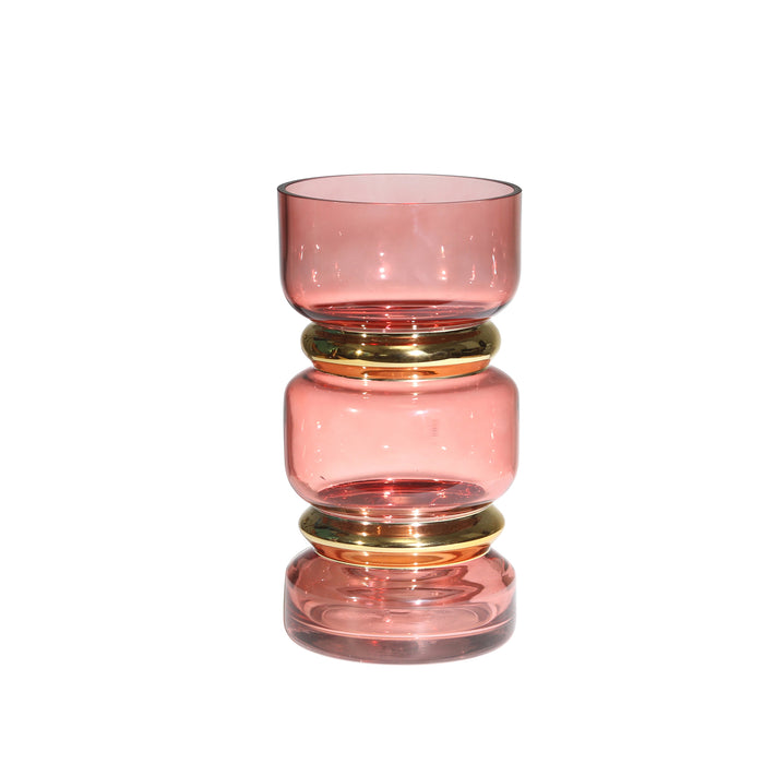 Glass 10" Edged W/ Gold Belt,Pink