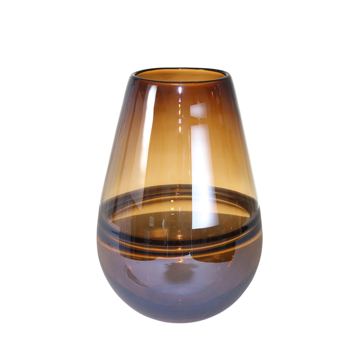 Glass, 11" Handmade Oval Vase,Brown