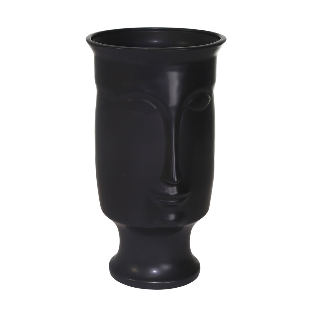 Ceramic 11" Face Vase W/Base,Black - ReeceFurniture.com