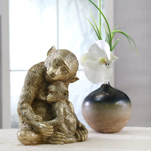Resin 9" Monkey Mother W/ Baby,Gold - ReeceFurniture.com