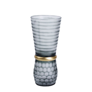 Glass 14" Vase W/ Gold Band, Gray - ReeceFurniture.com