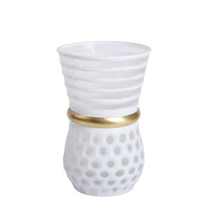 Glass 11" Vase W/ Gold Band, White - ReeceFurniture.com