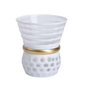 Glass 8" Vase W/ Gold Band, White - ReeceFurniture.com