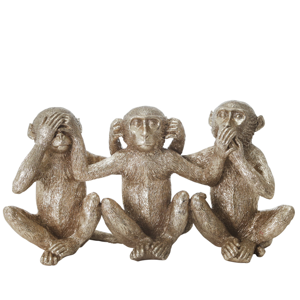 Resin 10.5"L  Monkey Decoration, Gold - ReeceFurniture.com