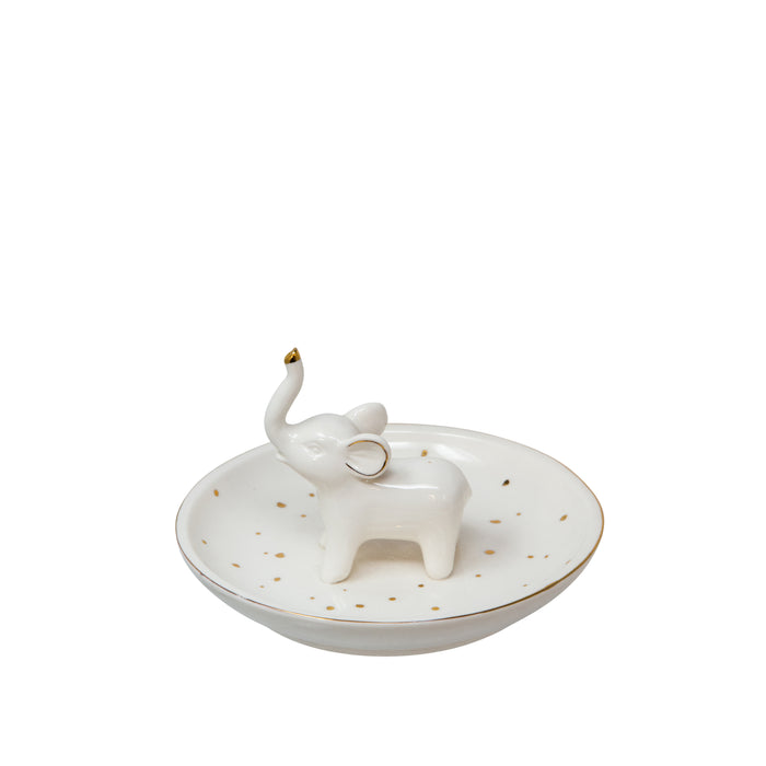 Ceramic 6" Trinket Tray, Elephant, White