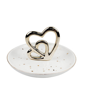 Ceramic 6" Trinket Tray, Double Heart, White - ReeceFurniture.com