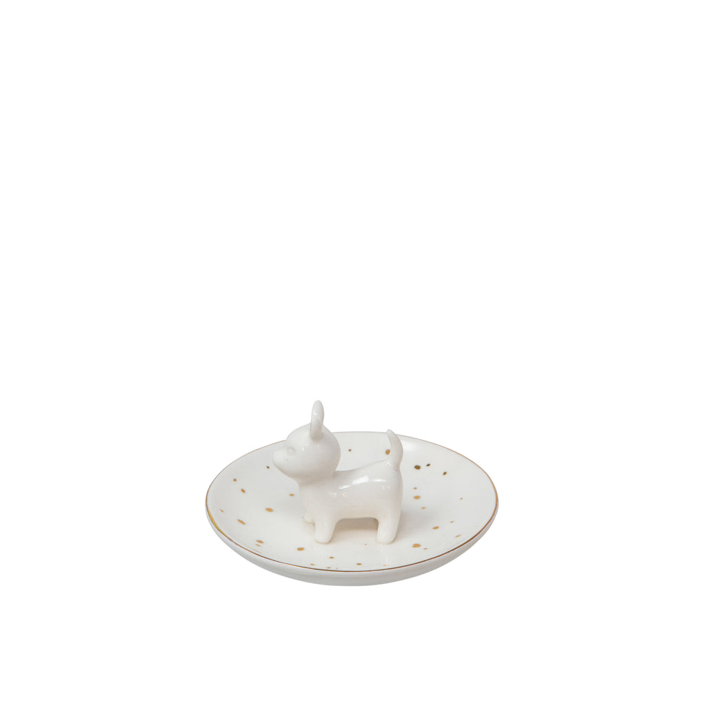 Ceramic 4.5" Trinket Tray, Dog, White - ReeceFurniture.com