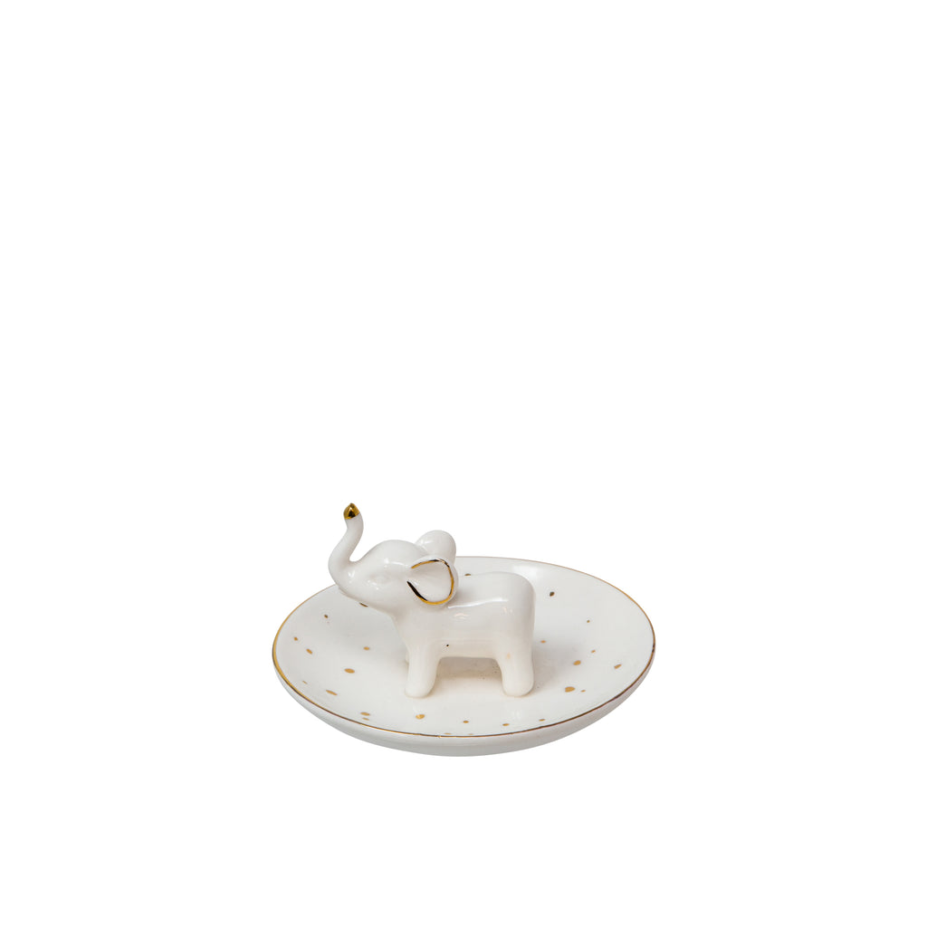 Ceramic 4.5" Trinket Tray, Elephant, White - ReeceFurniture.com