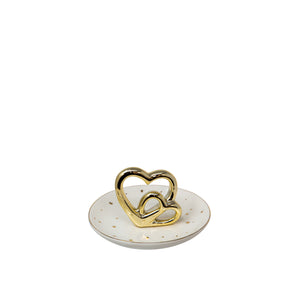 Ceramic 4.5" Trinket Tray, Double Heart, White - ReeceFurniture.com