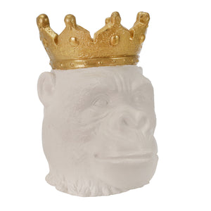 Resin 12" Gorila W/ Crown , White - ReeceFurniture.com