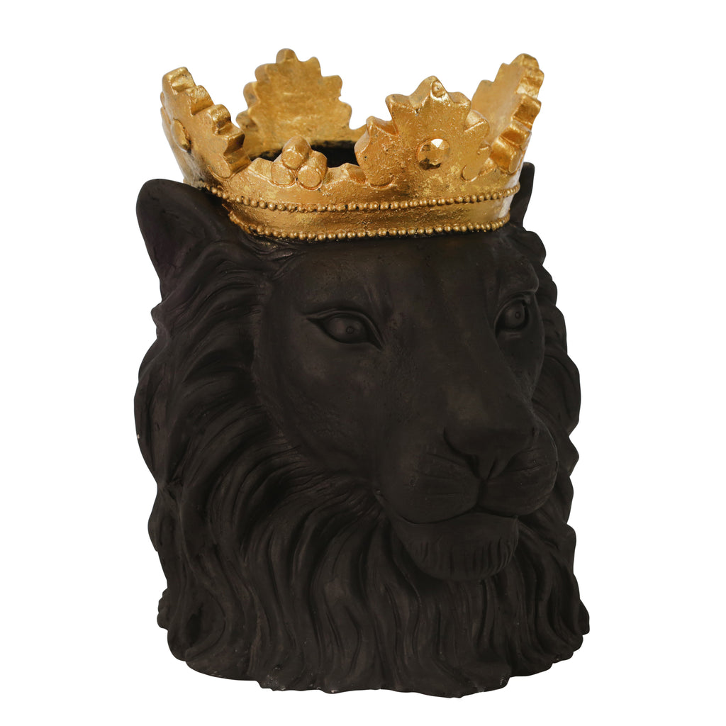 Resin 16" Lion W/Crown, Brown - ReeceFurniture.com