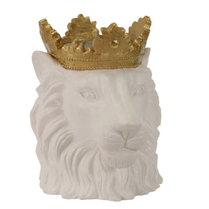 Resin 16" Lion W/Crown, White - ReeceFurniture.com