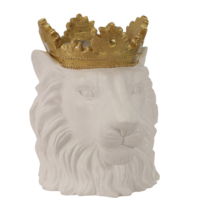 Resin 16" Lion W/Crown, White