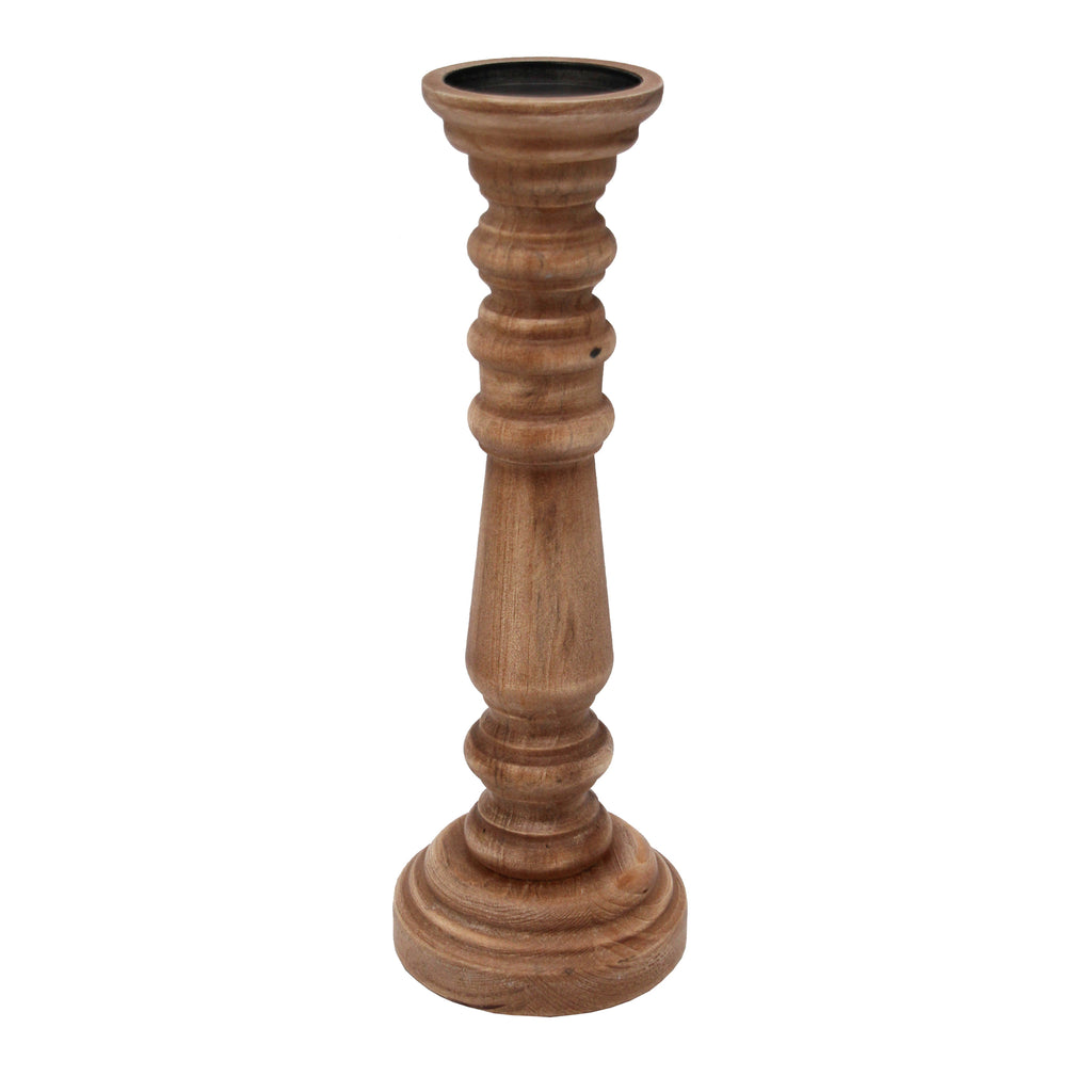 Wood 16", Candle Holder Washed, Brown - ReeceFurniture.com