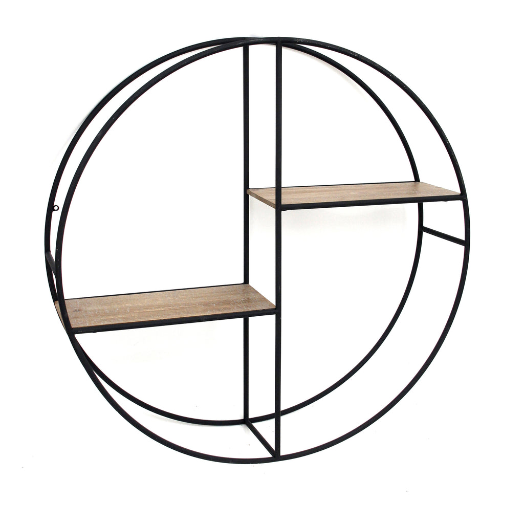 Metal/Wood 24" Round Shelf, Black - ReeceFurniture.com