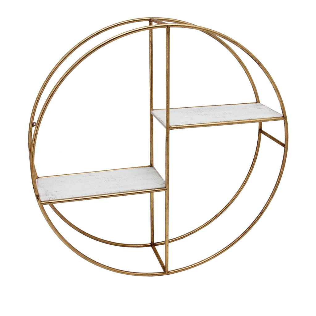Metal/Wood 24" Round Shelf, White/Gold - ReeceFurniture.com