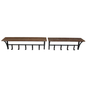 S/2 4 Hook Wood Shelf, Brown - ReeceFurniture.com