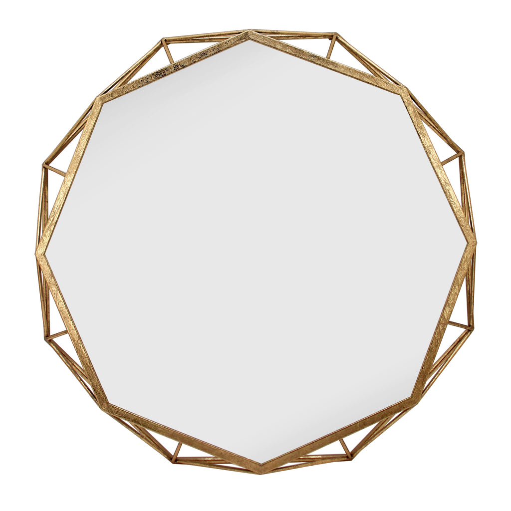 Metal, 28" 2D Octagon Mirror,Gold - ReeceFurniture.com