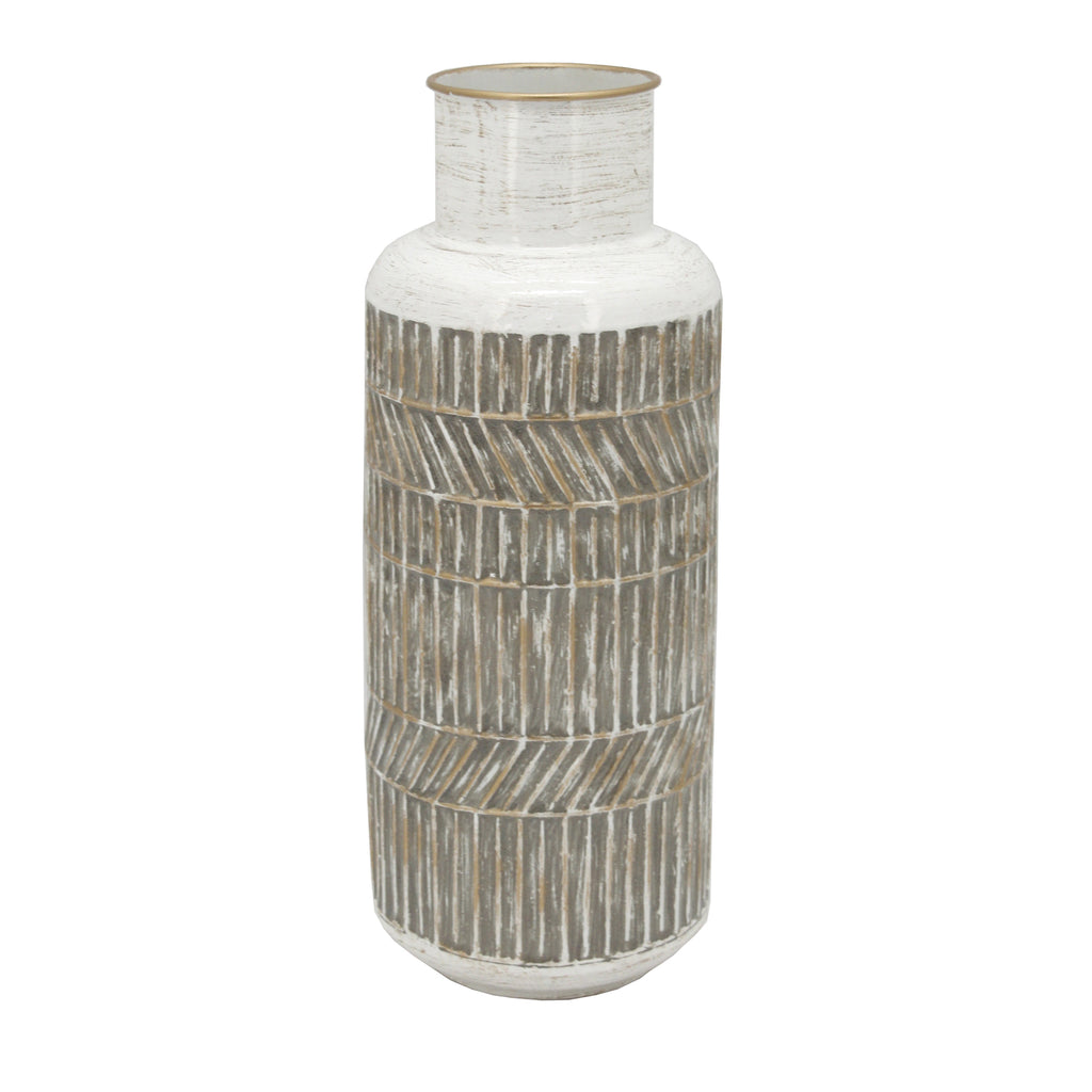 Metal 16" Deco Geometric Jar,Beige - ReeceFurniture.com