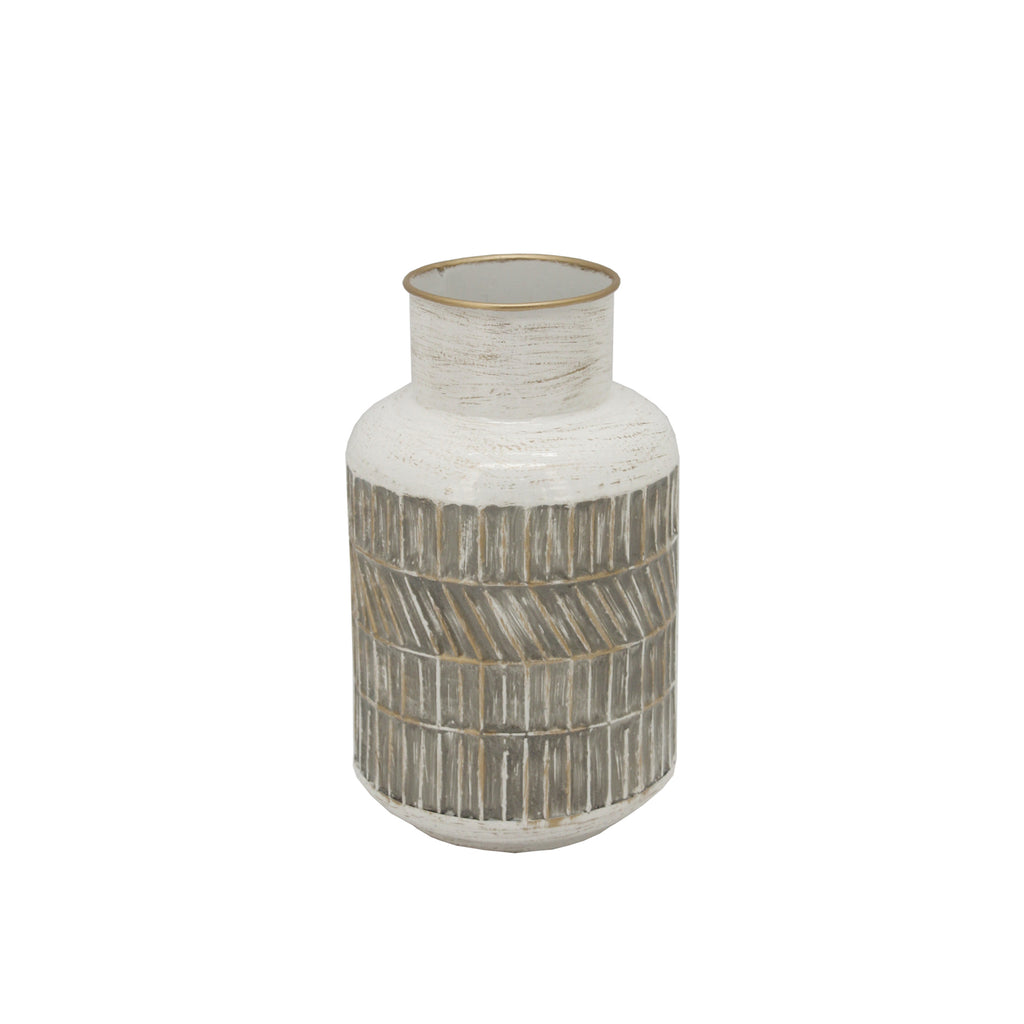 Metal 10" Deco Geometric Jar,Beige - ReeceFurniture.com
