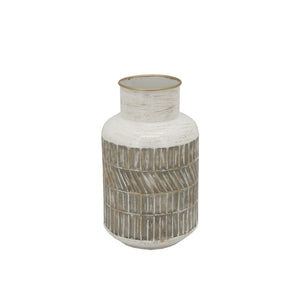 Metal 10" Deco Geometric Jar,Beige - ReeceFurniture.com