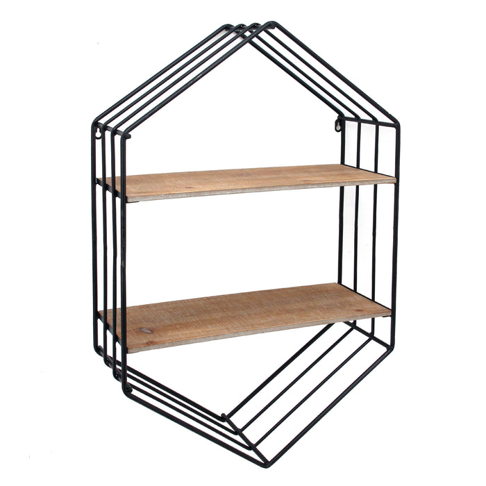 Metal/Wood 20" Hexagon Shelf,Brown/Black