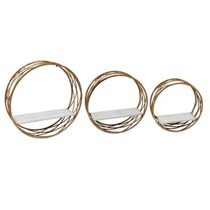 S/3 Metal Round Wall Shelves, White/Gold - ReeceFurniture.com