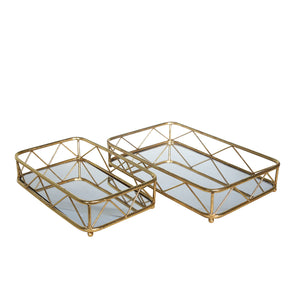 S/2Metal/Glass Trays, Gold Leaf - ReeceFurniture.com