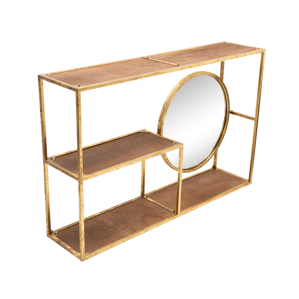 Metal/Wood, Wall Storage W/ Mirror White/Gold - ReeceFurniture.com