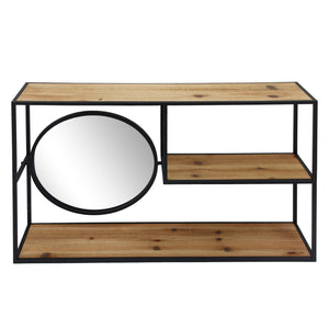 Metal/Wood, Wall Storage W/ Mirror Brown/Black - ReeceFurniture.com