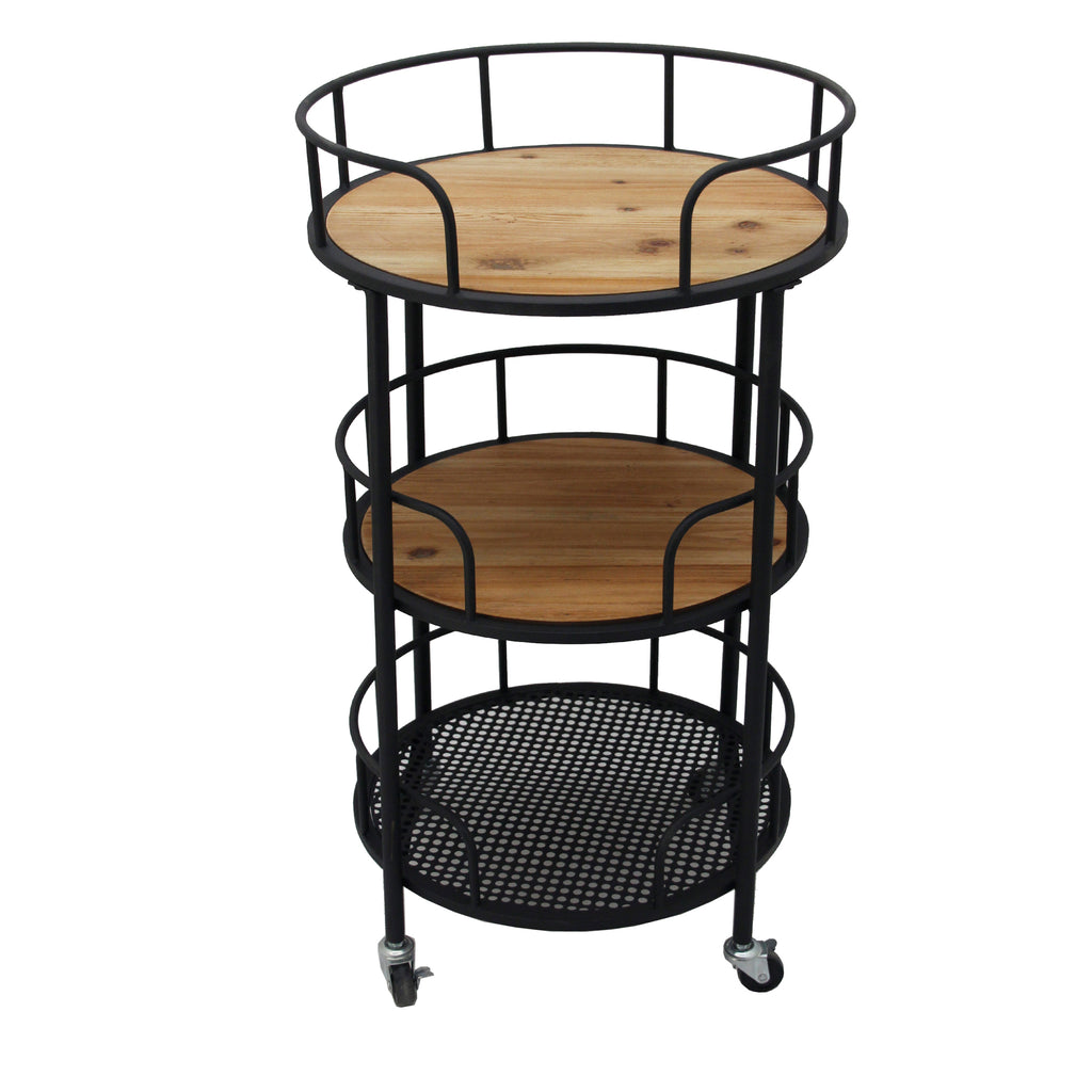 Metal 3-Tier Round Bar Cart, Brown/Black - ReeceFurniture.com