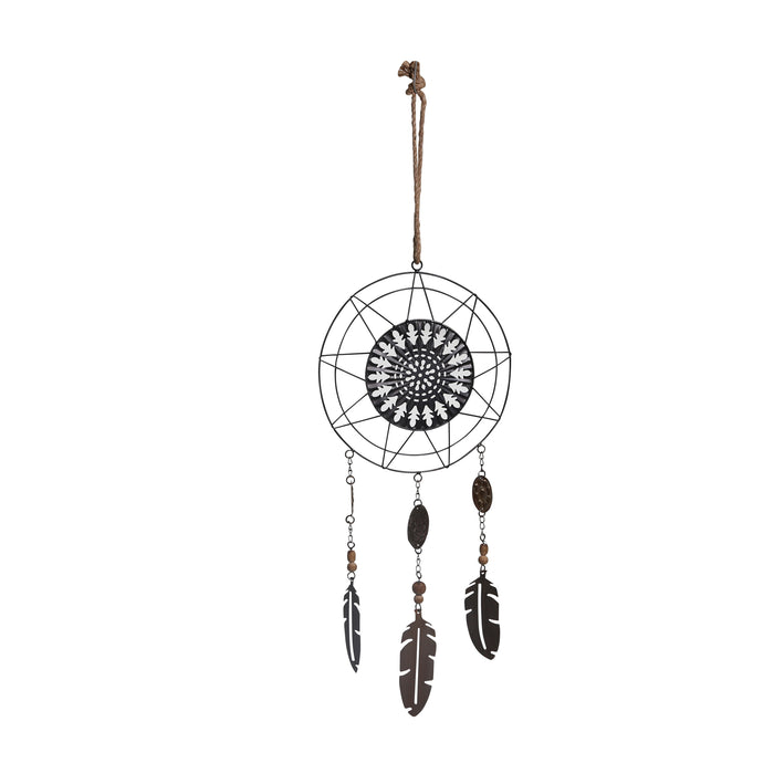 Metal 24" Dream Catcher Feather Tassel, Brown