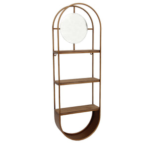 Metal/Wood 35" Oval Wall Shelfw/ Mirror, Bronze - ReeceFurniture.com