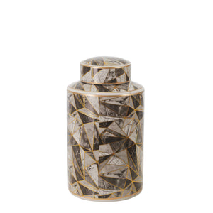 Ceramic 12" Covered Jar, Abstract, Multi - ReeceFurniture.com
