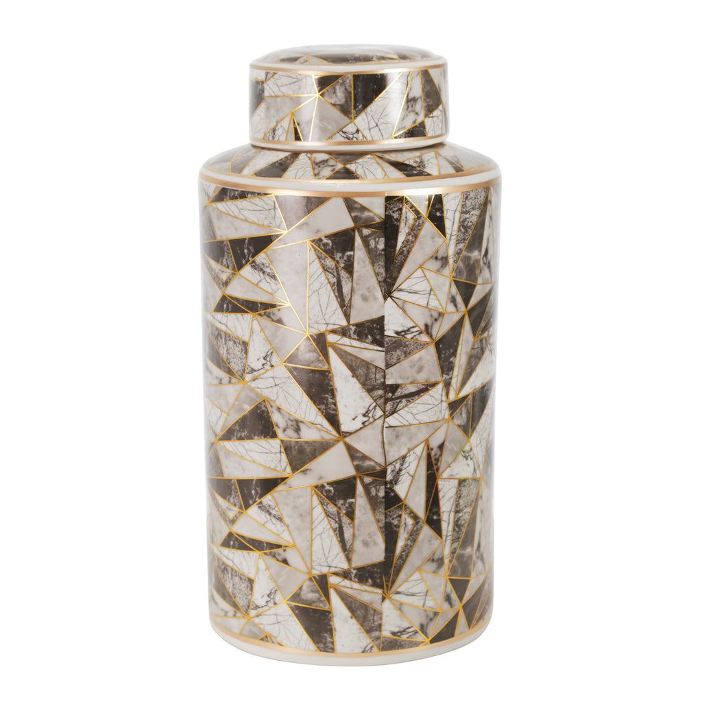 Ceramic 16" Covered Jar, Abstract, Multi - ReeceFurniture.com