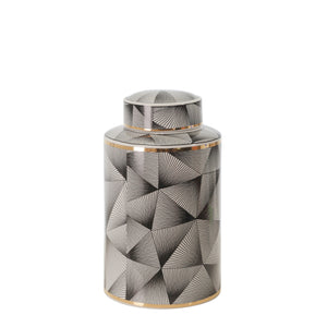 Ceramic 12" Covered Jar, Abstract, Black - ReeceFurniture.com