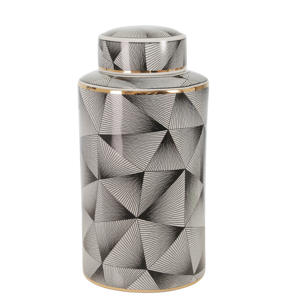 Ceramic 16" Covered Jar, Abstract, Black - ReeceFurniture.com