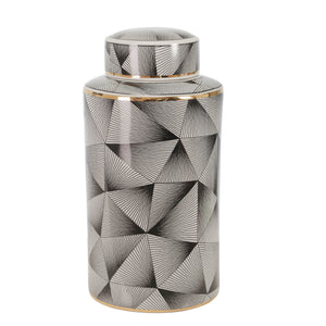 Ceramic 16" Covered Jar, Abstract, Black - ReeceFurniture.com