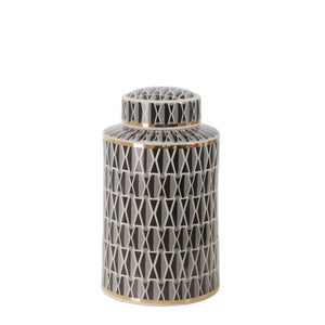 Ceramic 12" Covered Jar, Criss-Cross, Navy - ReeceFurniture.com