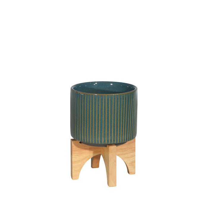 Ceramic 5.25" Planter On Stand, Reactive Green