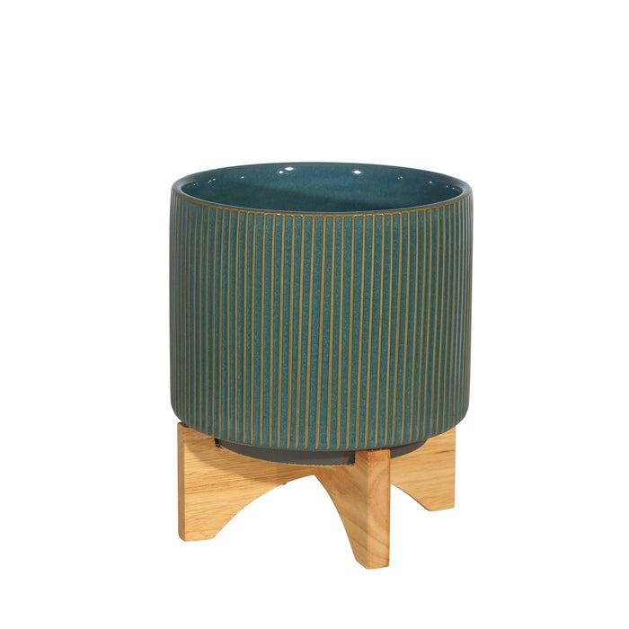 Ceramic 9.25" Planter On Stand, Reactive Green
