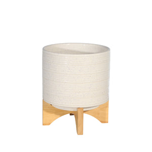 Ceramic 9.25" Planter On Stand, Speckled White - ReeceFurniture.com
