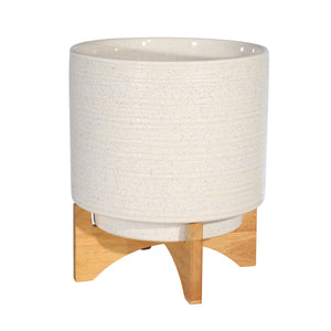 Ceramic 11.5" Planter On Stand, Speckled White - ReeceFurniture.com