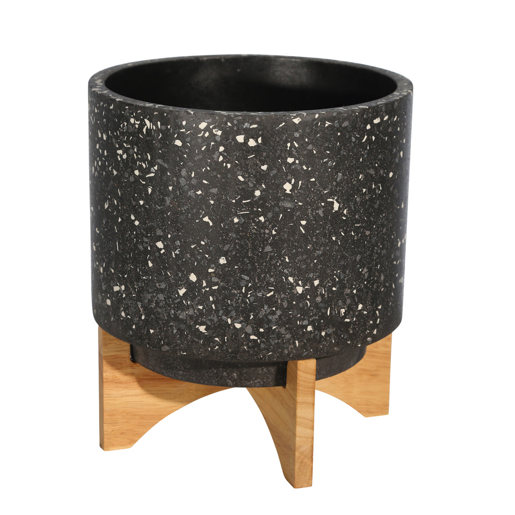 Terrazo 11.5" Planter On Stand, Gray - ReeceFurniture.com