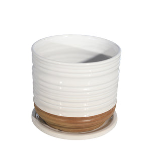 Ceramic 5.5" Textured Planterw/ Saucer, White - ReeceFurniture.com