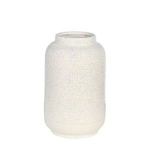 Ceramic 9" Deco Textured Vase,White - ReeceFurniture.com