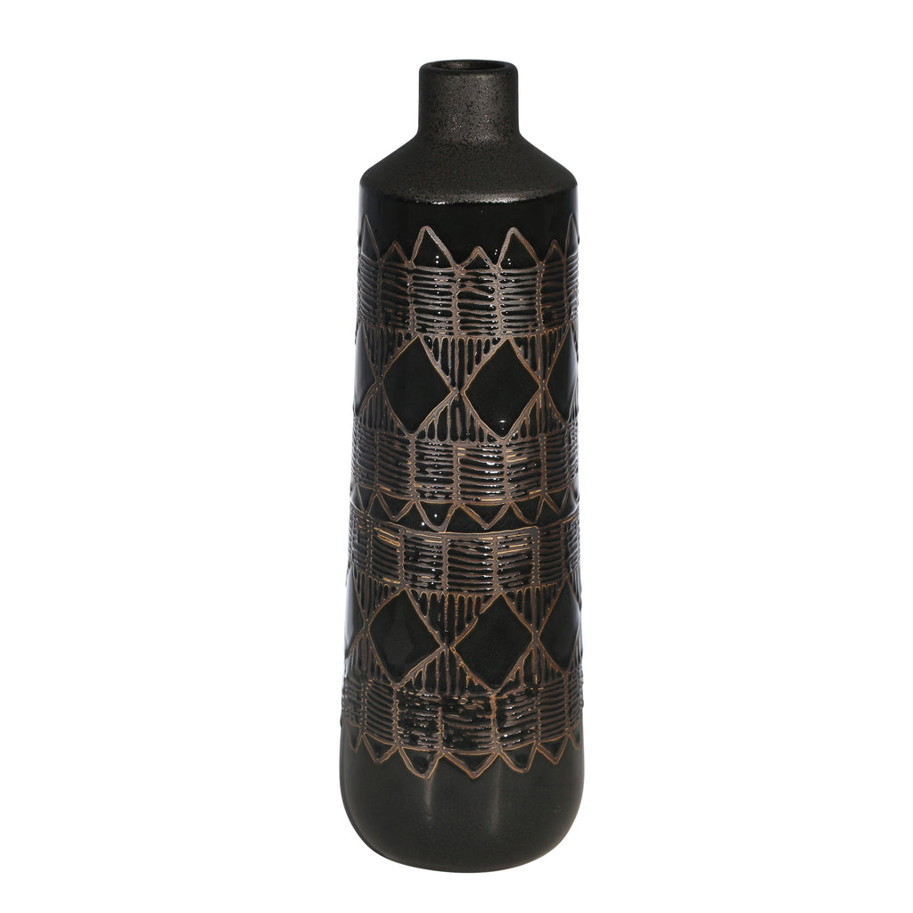 Ceramic 16" Weave Design Vase,Black - ReeceFurniture.com